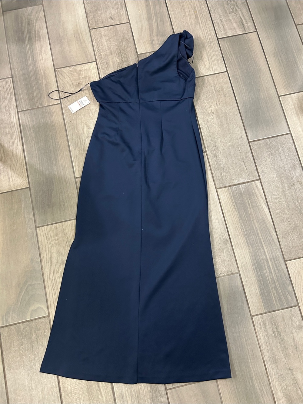 S.L. Fashions Women's Long Length Scuba One Shoulder Gown W/Flower Detail - Picture 5 of 8